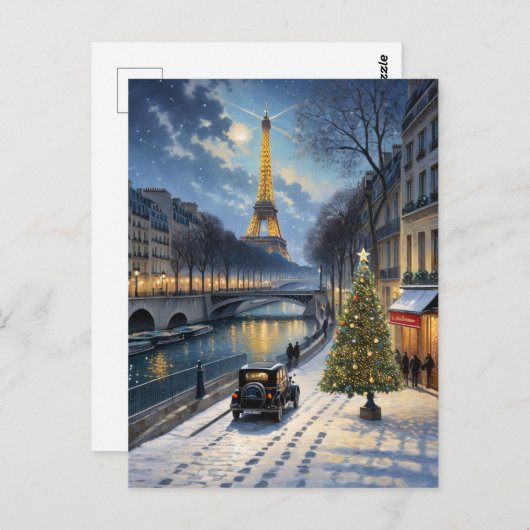 Eiffelturm Winterlandschaft Vintager Stil Postkarte (Vorne/Hinten)