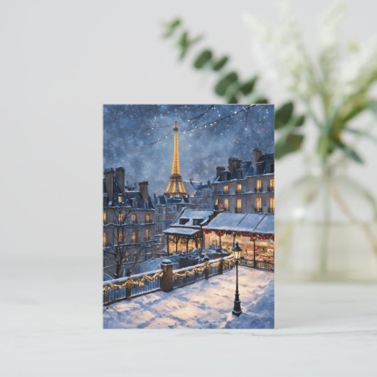 Eiffelturm Winternachtszene Postkarte (Stehend Vorderseite)