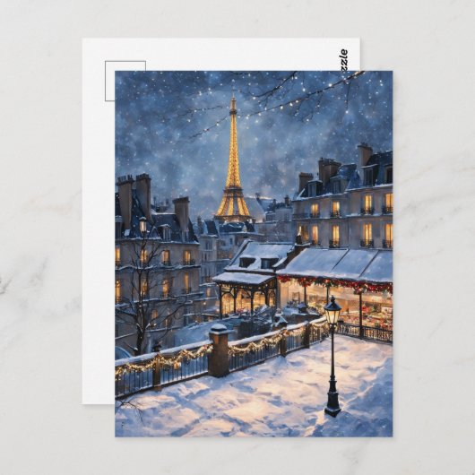 Eiffelturm Winternachtszene Postkarte (Vorne/Hinten)