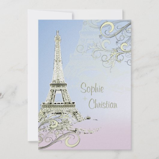 Eiffelturm + Wirbel Hochzeitsaufenthalte Einladung (Vorderseite)