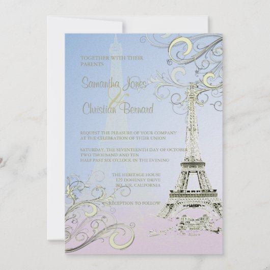 Eiffelturm + Wirbel Hochzeitsaufenthalte Einladung (Rückseite)