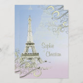Eiffelturm + Wirbel Hochzeitsaufenthalte Einladung (Vorne/Hinten)