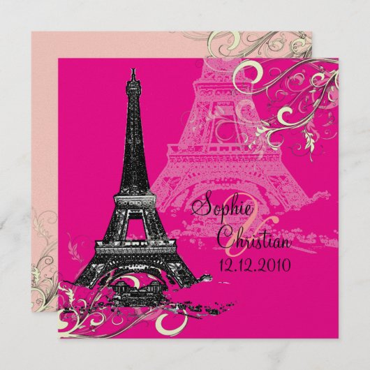 Eiffelturm + Wirbel Hochzeitsaufenthalte Einladung (Vorne/Hinten)