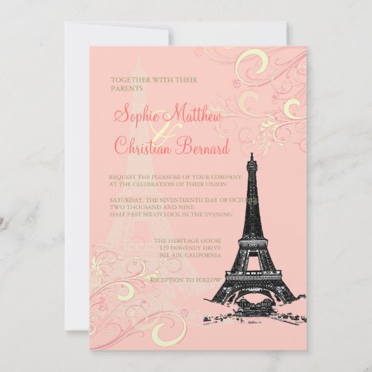 Eiffelturm + Wirbel Hochzeitsaufenthalte Einladung (Rückseite)