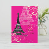 Eiffelturm + Wirbel Hochzeitsaufenthalte Einladung (Stehend Vorderseite)