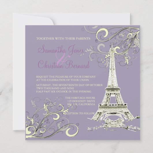 Eiffelturm + Wirbel Hochzeitsaufenthalte Einladung (Rückseite)