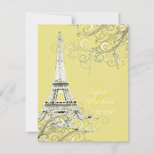 Eiffelturm + Wirbel Hochzeitsaufenthalte Einladung (Vorderseite)