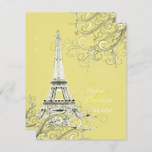 Eiffelturm + Wirbel Hochzeitsaufenthalte Einladung (Vorne/Hinten)