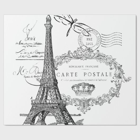 Eiffelturmcollage Geschenkpapier (Flach)