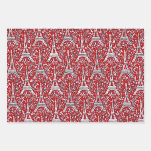 Eiffelturme und Blume Rot Geschenkpapier Set (Vorderseite 2)