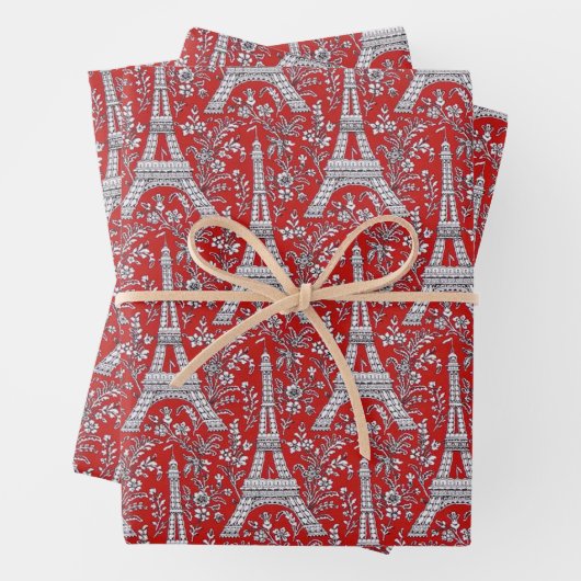 Eiffelturme und Blume Rot Geschenkpapier Set (Beispiel)