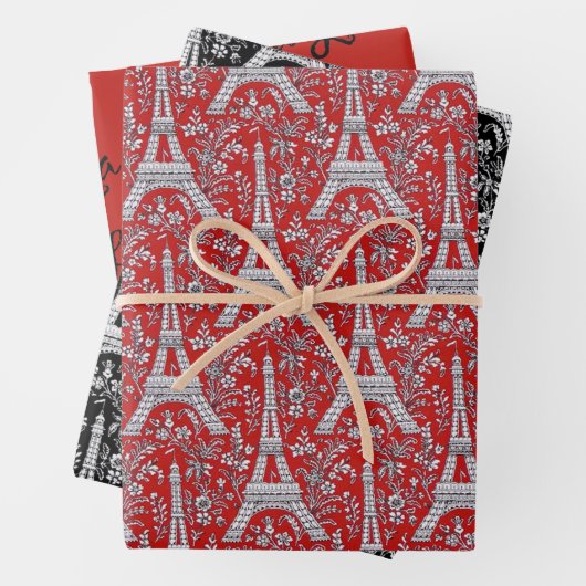 Eiffeltürme und Blume Rot und Schwarz Geschenkpapier Set (Beispiel)