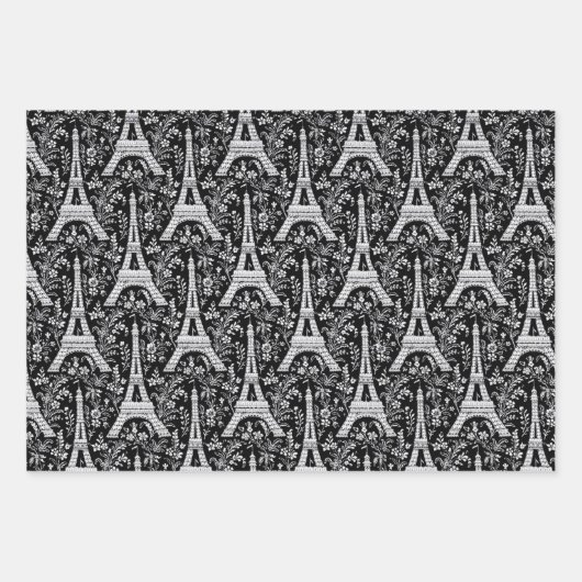 Eiffeltürme und Blume Schwarz Geschenkpapier Set (Vorderseite 2)