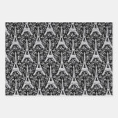 Eiffeltürme und Blume Schwarz Geschenkpapier Set (Vorderseite)