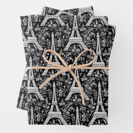 Eiffeltürme und Blume Schwarz Geschenkpapier Set (Beispiel)