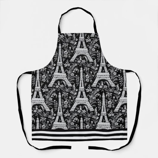 Eiffeltürme und Blume Schwarz Schürze (Vorderseite)