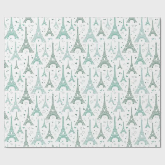 Eiffeltürme und Herzen Geschenkpapier (Flach)