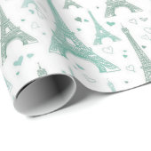 Eiffeltürme und Herzen Geschenkpapier (Rolleneckpunkt)