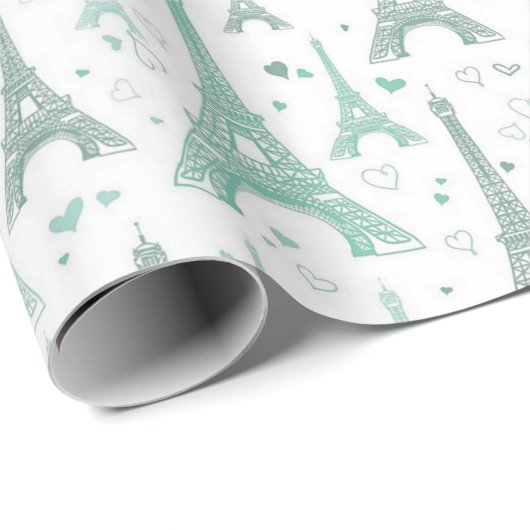 Eiffeltürme und Herzen Geschenkpapier (Rolleneckpunkt)