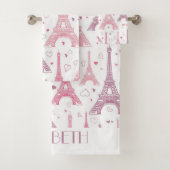 Eiffelturme und Herzen personalisiert Badhandtuch Set (Insitu)