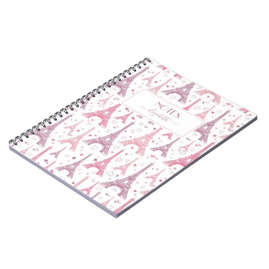 Eiffelturme und Herzen personalisiert Notizblock (Linke Seite)