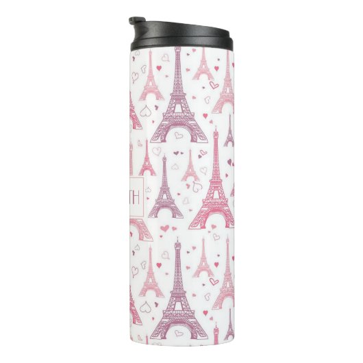 Eiffelturme und Herzen personalisiert Thermosbecher (Nach rechts gedreht)