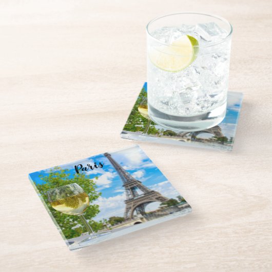 Eiffelturmglas Glasuntersetzer (Schrägansicht)
