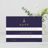 Eiffelturmgold mit Streifen RSVP-Karte Einladung (Stehend Vorderseite)