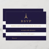 Eiffelturmgold mit Streifen RSVP-Karte Einladung (Vorne/Hinten)
