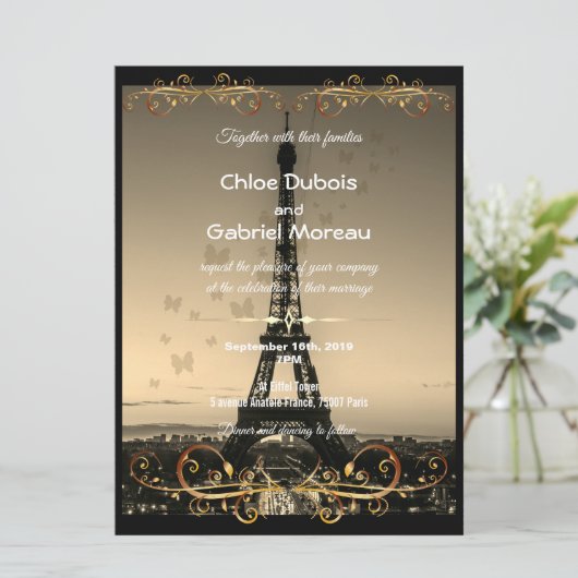 Eiffelturmhochzeit Einladung (Stehend Vorderseite)