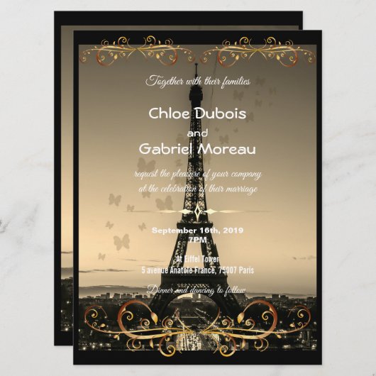 Eiffelturmhochzeit Einladung (Vorne/Hinten)