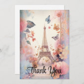Eiffelturmschmetterlinge und Blume Dankeskarte (Vorne/Hinten)
