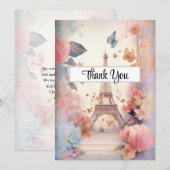 Eiffelturmschmetterlinge und Blume Dankeskarte (Vorne/Hinten)