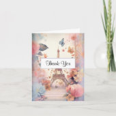 Eiffelturmschmetterlinge und Blume Dankeskarte (Vorderseite)