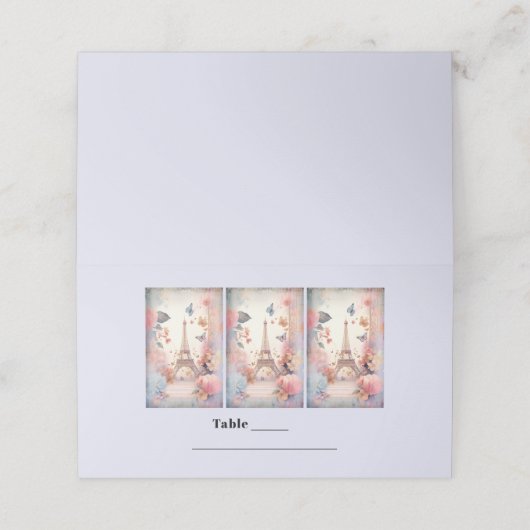 Eiffelturmschmetterlinge und Blume Platzkarte (Außenseite Aufgefaltet)