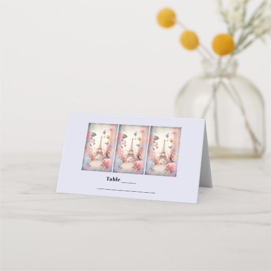 Eiffelturmschmetterlinge und Blume Platzkarte (Vorderseite)