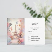 Eiffelturmschmetterlinge und Blume RSVP Karte (Stehend Vorderseite)