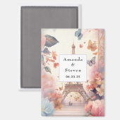 Eiffelturmschmetterlinge und Blume Save the Date Magnet (Vorderseite/Rückseite)