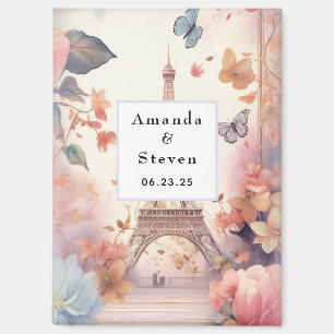 Eiffelturmschmetterlinge und Blume Save the Date Magnet