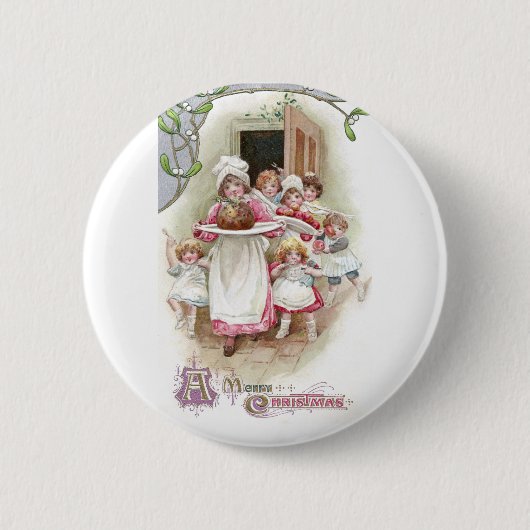 Eifrig für Pflaumen-Pudding-Vintages Weihnachten Button (Vorderseite)