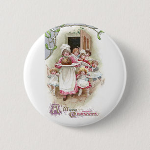 Eifrig für Pflaumen-Pudding-Vintages Weihnachten Button