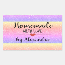 Eigenart mit Liebe Regenbogenschrift Glitzer Rechteckiger Aufkleber