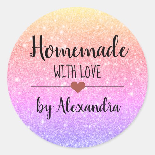 Eigenart mit Liebe Regenbogenschrift Glitzer Runder Aufkleber (Vorderseite)