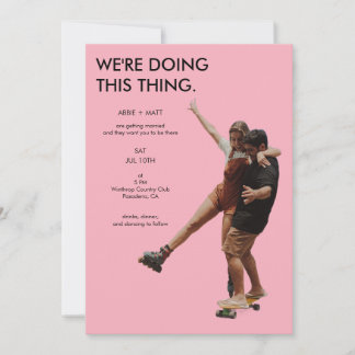Eigenartige Moderne Minimalistische Rosa Foto Hoch Einladung