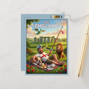 Eigenartige Reise nach England Drache und Löwe Postkarte