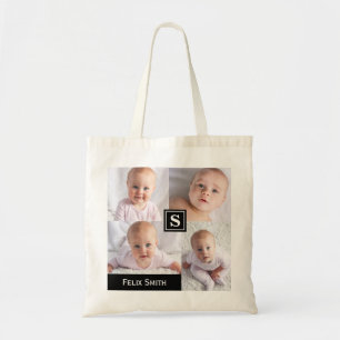 Eigene 4-Collage Personalisiertes Monogramm hinzuf Tragetasche