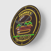 Eigene ADD NAME Retro Imitate Neon Burger Diner Runde Wanduhr (Winkel)