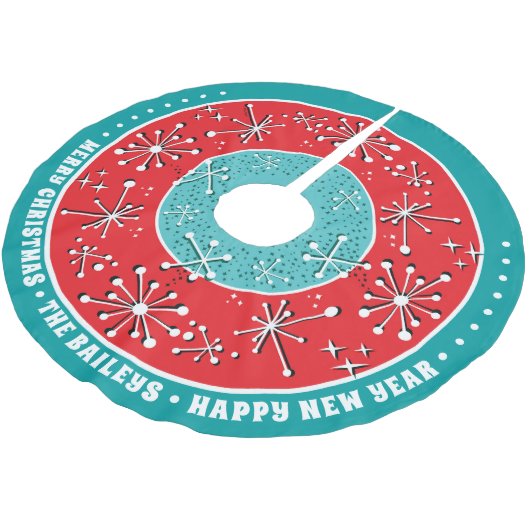 Eigene Atomsputnik Mitte des Jahrhunderts Moderne Polyester Weihnachtsbaumdecke (Schrägansicht)