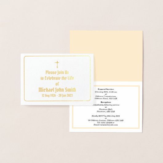 Eigene Beerdigung Goldfoil Cross Fest Einladung (Anzeige)