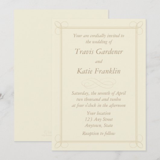 Eigene Creme oder Ecru Einladung - Scroll Design (Vorne/Hinten)